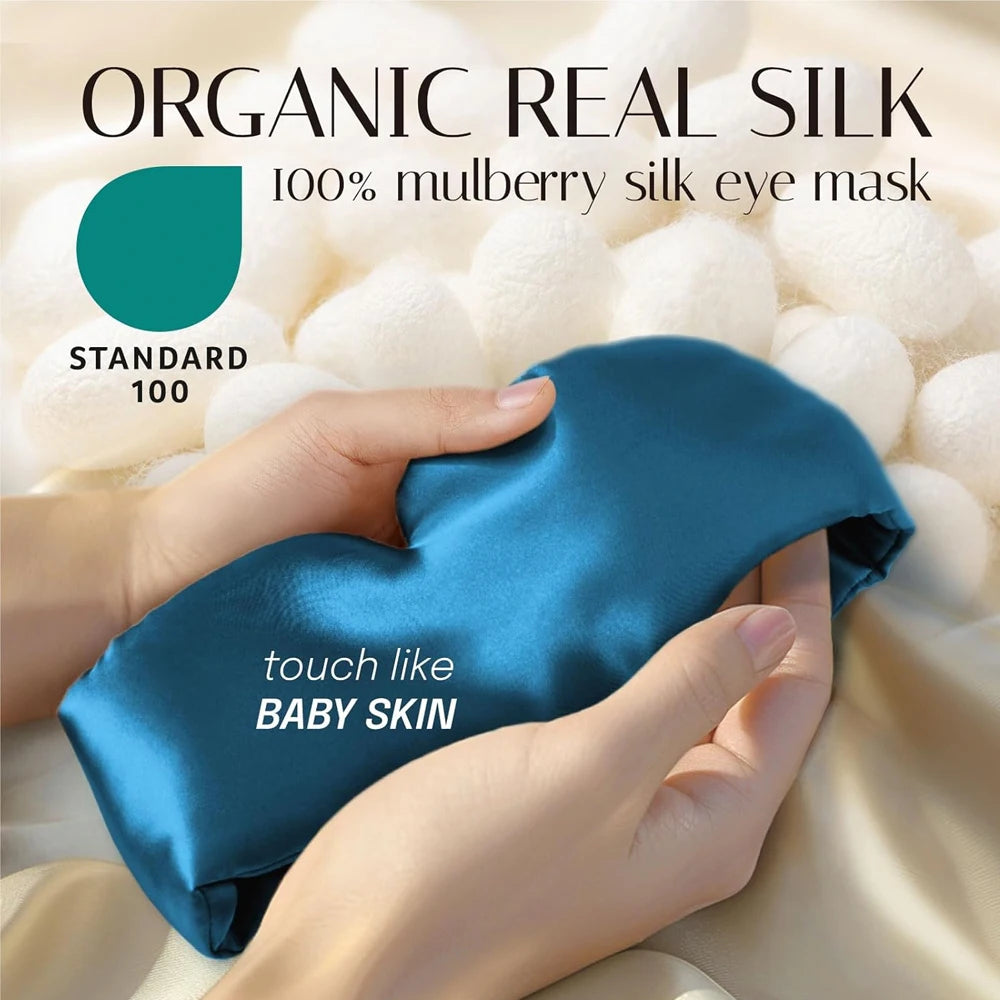 Silk Sleep Mask Soft Pressureless Sleeping Mask 100% Mulberry Silk for Eye Skin Anti Wrinkles,Adjustable Wide Velcro Ear Cover