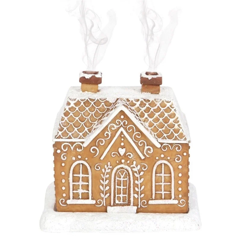 A19F-1PCS Gingerbread House Incense Burner, Resin Log Cabin Incense Burner, Christmas Incense Burner,Home Chimney Decorations Du