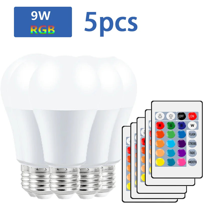 16 Colors RGB Bulb LED Multicolor Bulb E27 220V Household Lighting Dimmable 24 Key Remote Control Smart Lamp Atmosphere Light