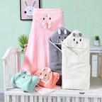 -Toddler Bathrobe Infant Bath Towel Boy Girl Blankets Swaddle With Hood Cartoon Coral Fleece Towel Blanket Newborn Kids Bedding