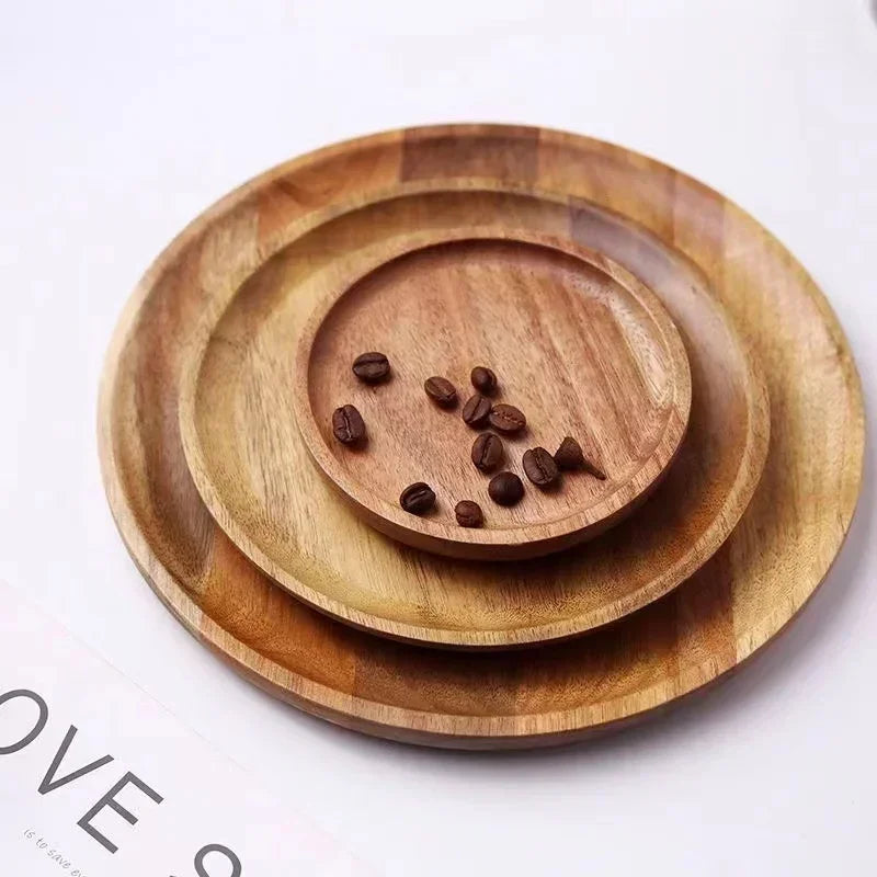 Wooden Round Storage tray 15/20/25cm Retro Serving Platter Pizza Salad Plate Fruit Dessert Tray Bread Cake Snacks Dish Tea tray