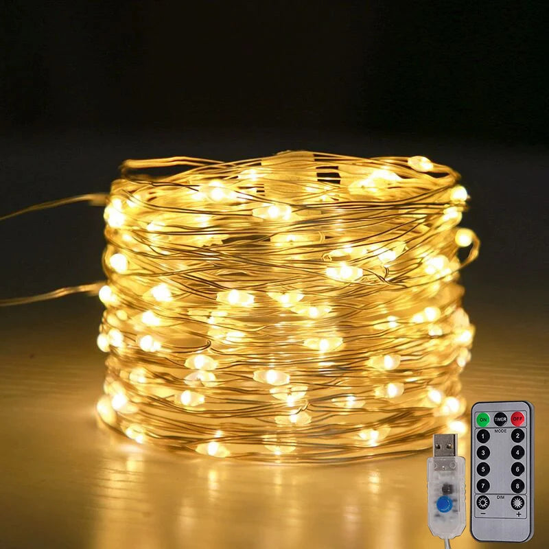 LED Fairy String Lights USB Plug with Remote Garland Light For Indoor Outdoor Garden Bedroom Wedding Party Birthday Decoration