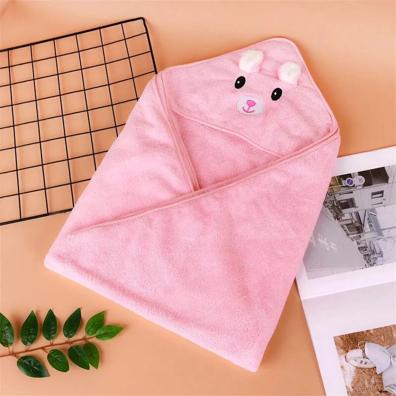 0-3Y Baby Shower Unisex Baby Bathrobe Flannel Cloak Cartoon Boy Girl Ultra-Soft Hooded Spa Robe Bath Towel Newborn Cover-Up