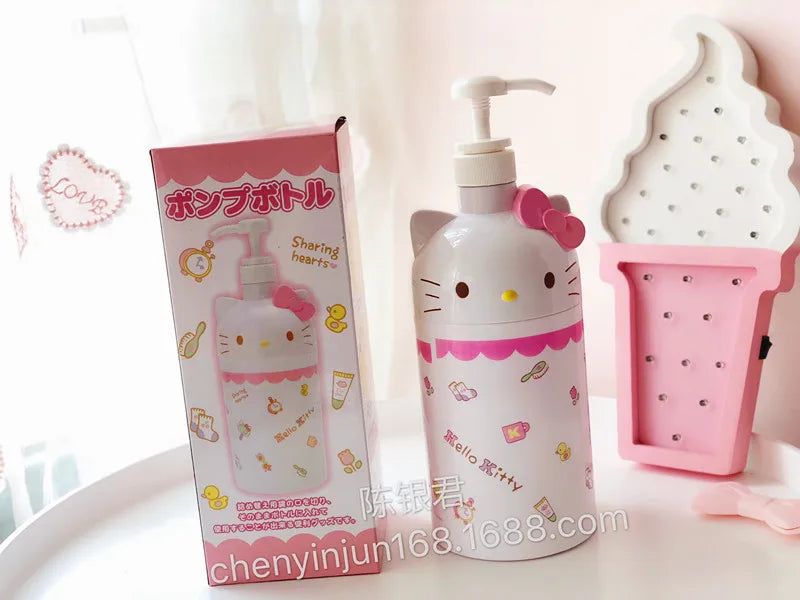 2025 New Kawaii Hello Kitty Large Capacity Shower Gel Dispensing Bottle Sanrio Cartoon MyMelody Shampoo Pressing Bottle