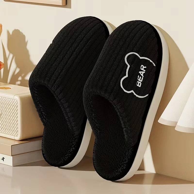 Winter Warm Plush Slippers Men Thick Sole Anti Slip Indoor Outdoor Soft Cozy Home Fleece Lining Bear Thermal Footwear Large Size