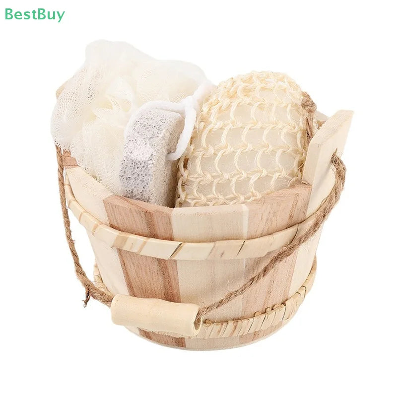 4/5/6pcs Natural Environmental Friendly Wooden Bucket-packed Spa Set Body Skin Cleaning Spa Bath Tool Gifts Sets
