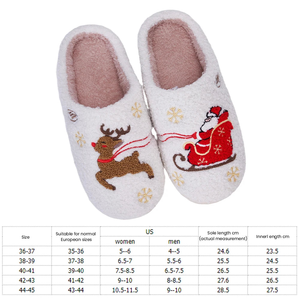 Christmas Women Slippers Cute Santa Claus Elk Winter Warm Couple Houseshoes Bedroom Flat Soft Sole Home Slippers Shoes Xmas Gift