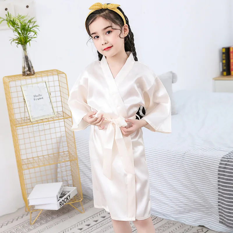 Baby Kids Silk Satin Robe Spring Summer Pajamas Short Bathrobe For Boys Girls Home Clothes Children Wedding Kimono Party Gifts