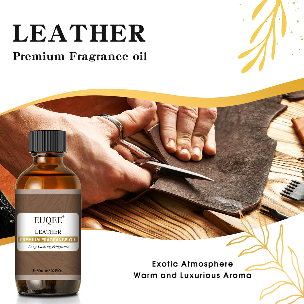 EUQEE 60ml (2 Fl.Oz.) Men's Fragrance Oil For Reed Diffuser, Car Diffusion-Leather Coffee Bamboo & Teak Bay Rum Aromatherapy Oil