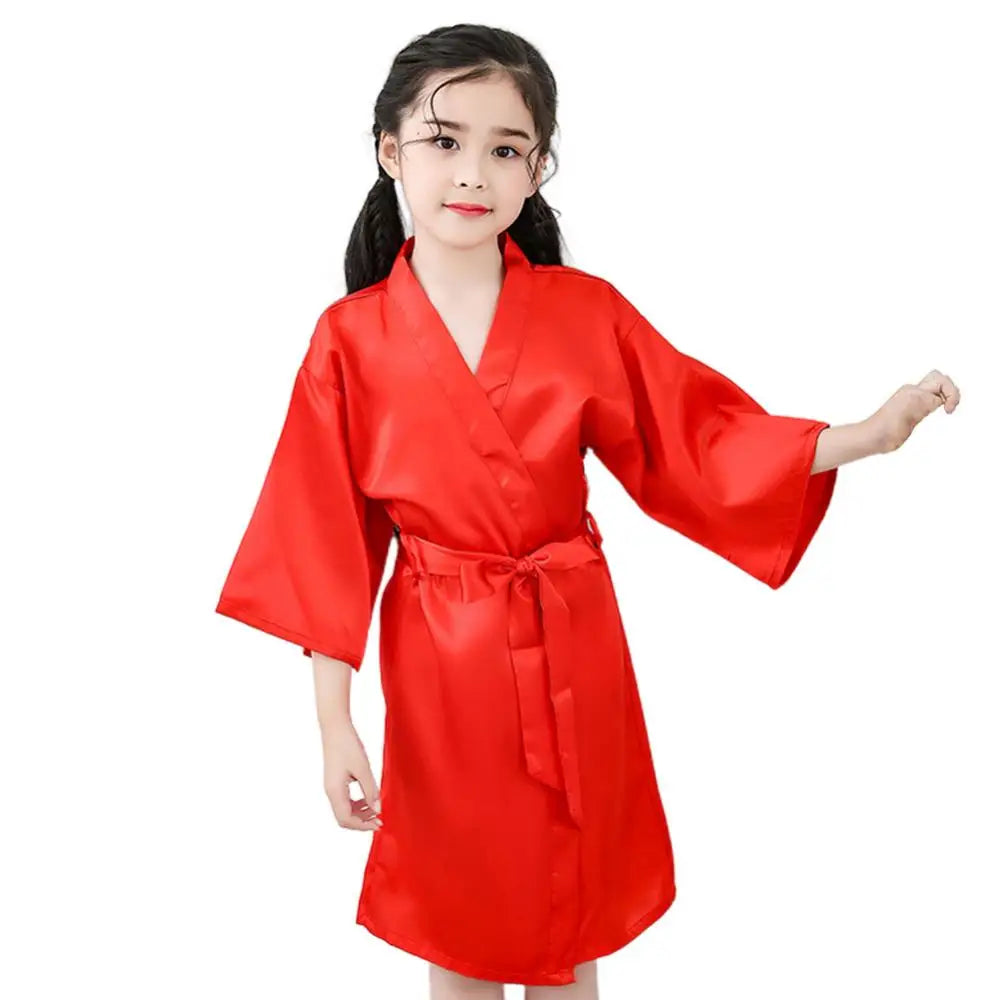 Kids Bathrobe Girls Silk Robe Satin Robe Children Satin Sleepwear Dressing Gown Summer Sleepwear Boys Girls Pajamas Bath Robe
