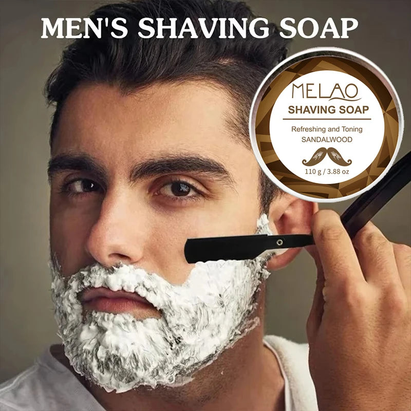 Shaving Soap 110g Sandalwood Shaving Soap Foam Men's Manual Shaver Facial Softening Soap | Lathers Up Nicely,Long-Lasting Scent
