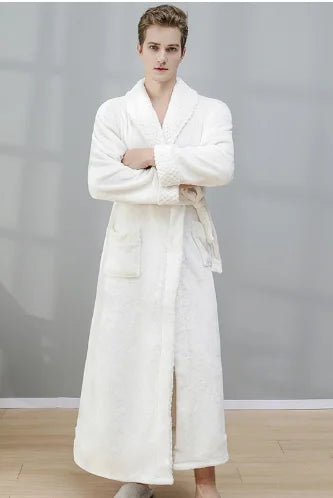 Women Men Flannel Bath Robe Sleepwear 2022 Autumn Winter Extra Long Home Dressing Gown Plush Couple Bathrobe Thick Warm Robes