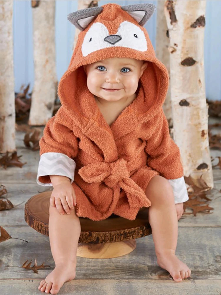0-2Y Cotton Kids Robes Newborn Bath Towel Hood Cartoon Fashion Sleepwear Girls Boys Bathrobe For Children Baby Receiving Blanket