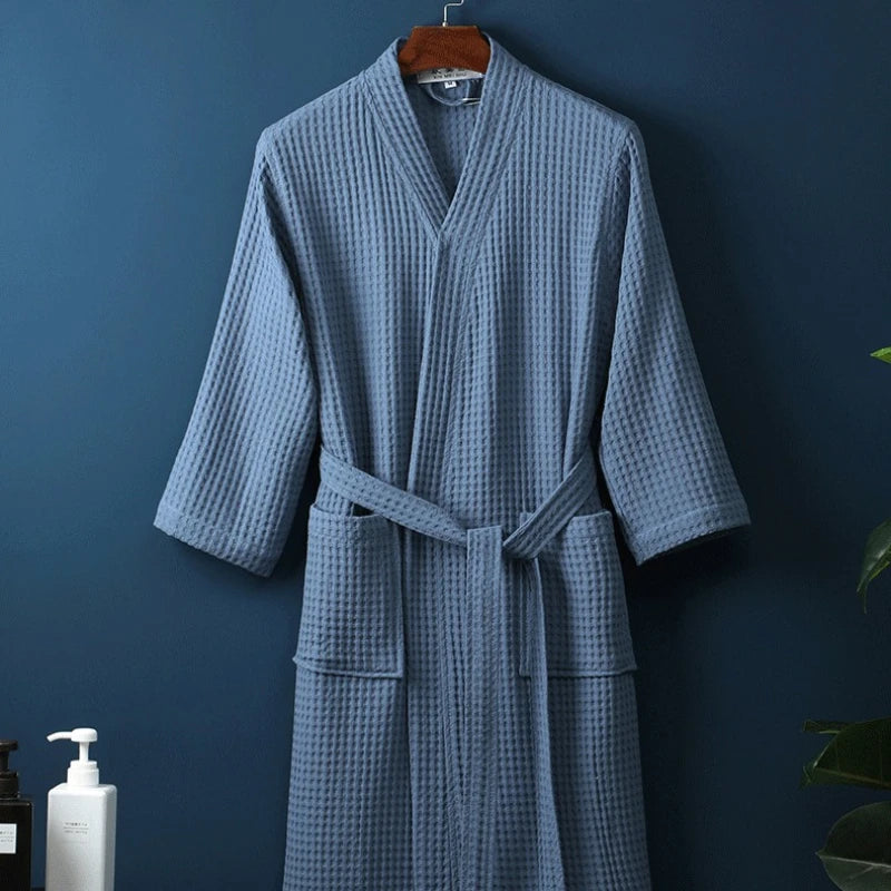 Women Men Bath Robe Waffle Shower Sleepwear Nightgowns Robe Male Female Bathrobe Long Woman Man Pajamas
