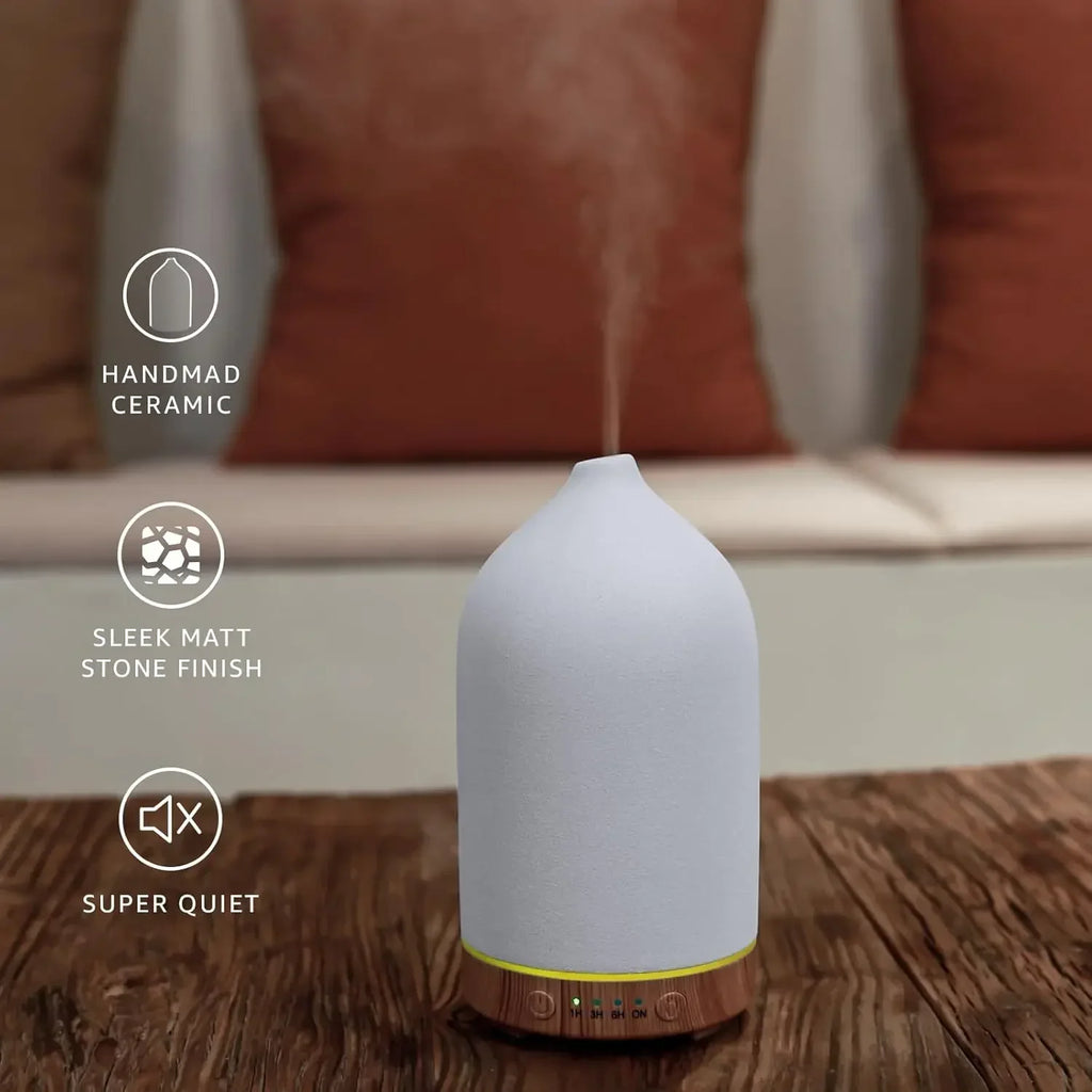 Ceramic Diffuser 100ml Essential Oil Diffusers  Aromatherapy Ultrasonic Humidifier Timer 7 LED Colors  Lights For Home Office
