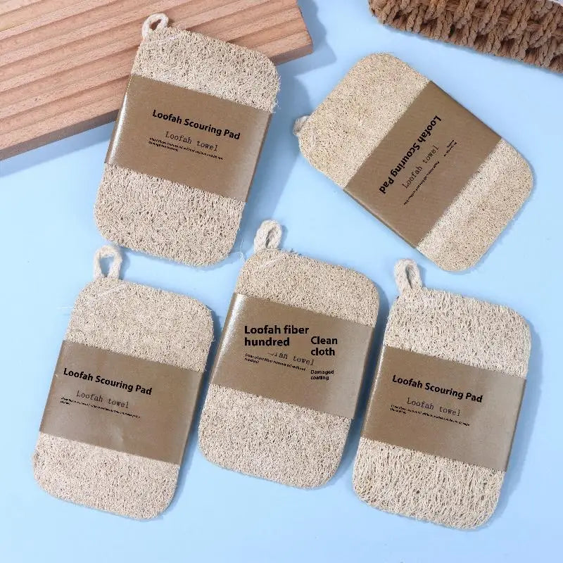 10PCS/5PCS/1PC - Double Layer Natural Loofah Sponge For Kitchen Cleaning, Biodegradable, Suitable For Kitchen Cleaning