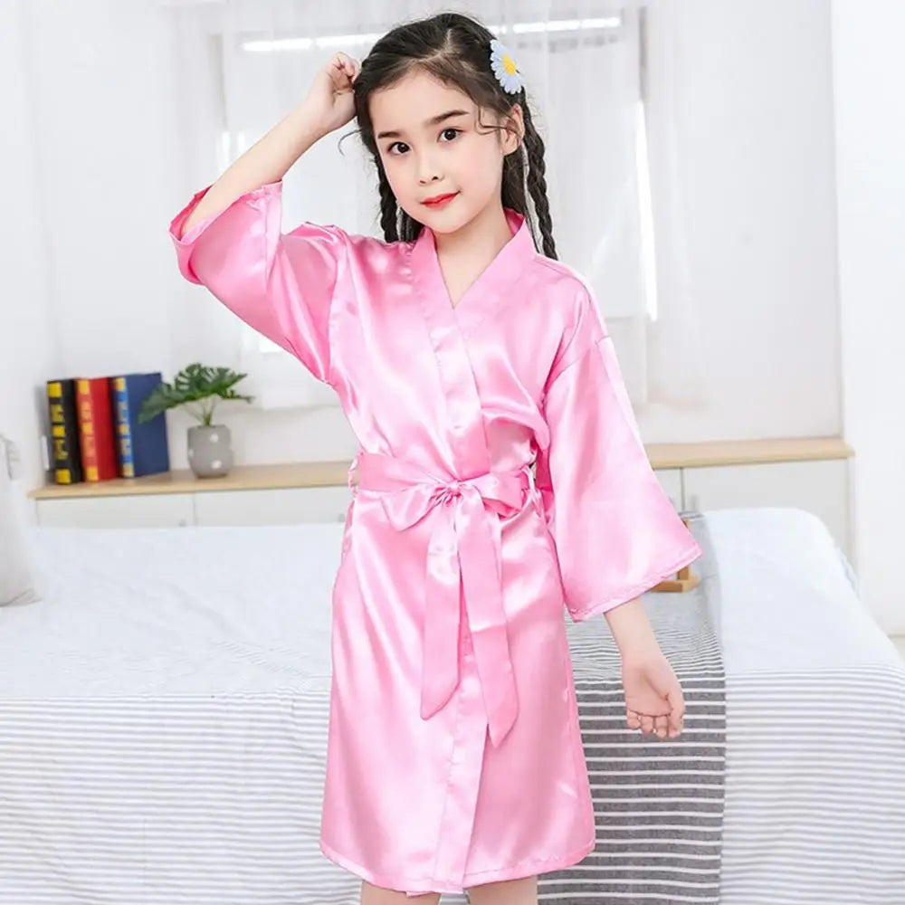 Kids Bathrobe Girls Silk Robe Satin Robe Children Satin Sleepwear Dressing Gown Summer Sleepwear Boys Girls Pajamas Bath Robe