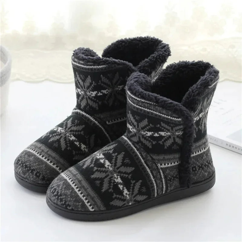 Slippers Booties for Women Men Plush Knitted House Shoes Boots Ladies Indoor Outdoor
