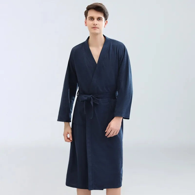 Spring and Summer Waffle Bathrobe Men and Women Sauna Clothing Sweatshirt Robe Men's Water-Absorbent Quick-Drying Homewear