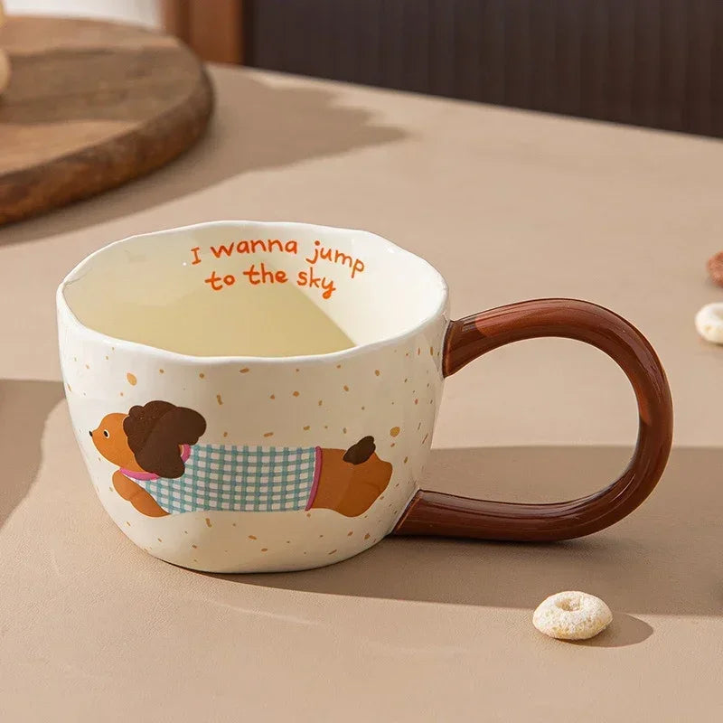 300ML Ceramic Mug Cartoon Cup Cute Puppy Pattern Coffee Cup Juice Breakfast Milk Oats Mug Yogurt Office Student Drinkware Gift