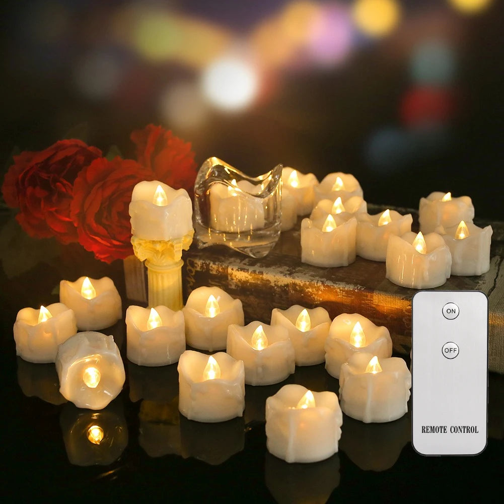 LED Tealight Candles Battery Operated Flameless Flickering Electric Dripping Wax Votive Candlesfor Christmas Halloween Decor