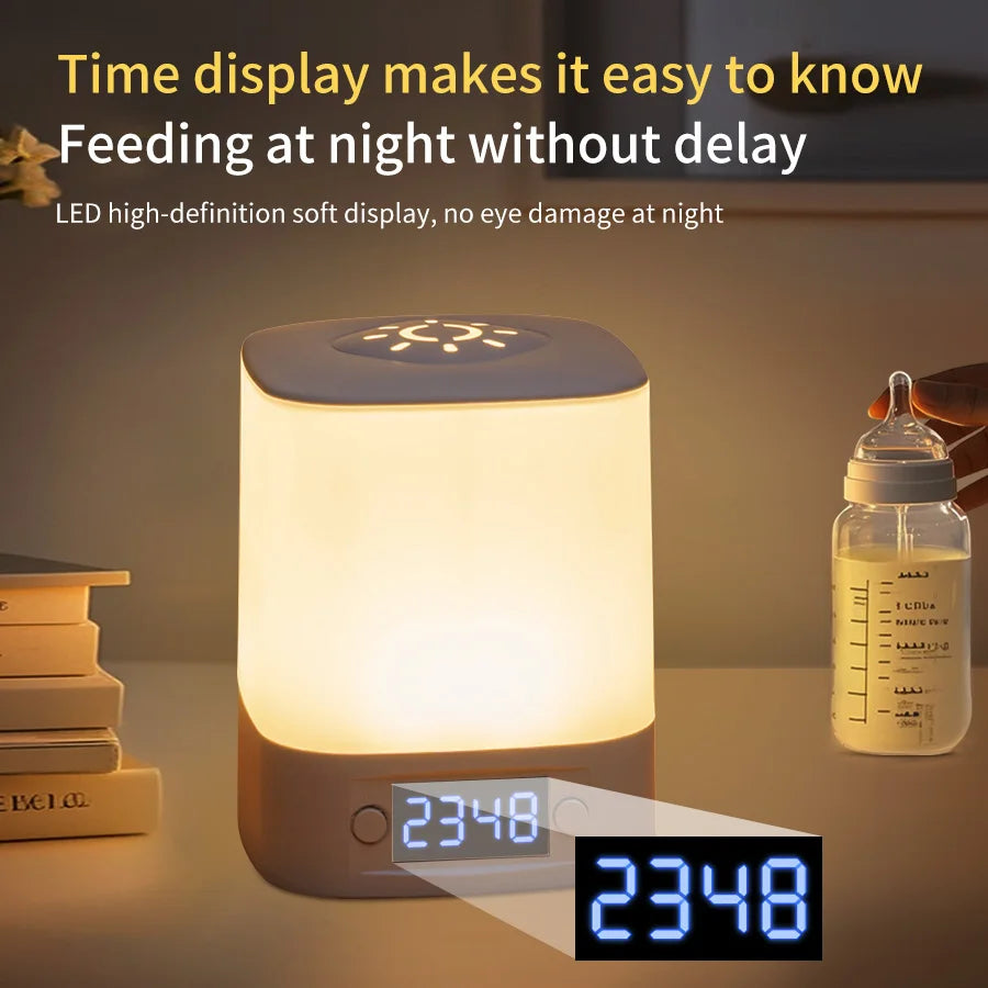 Portable Led Night Light with Clock Time Display Rechargeable Touch Table Lamp for Bedroom Bedside Reading and Home Decor