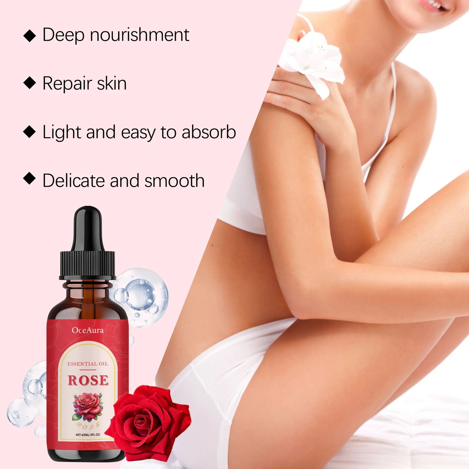 Rose Essential Oil Nourishing Moisturizing Soothing Dryness Skin Soften Delicate Smoothing Massage Essential Oil for Face Body