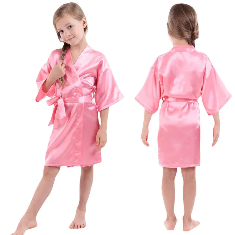 Baby Kids Silk Satin Robe Spring Summer Pajamas Short Bathrobe For Boys Girls Home Clothes Children Wedding Kimono Party Gifts