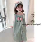 Children's bathrobe super absorbent bath towel soft and lint-free wrap-around bath dress for girls 3-15 years old