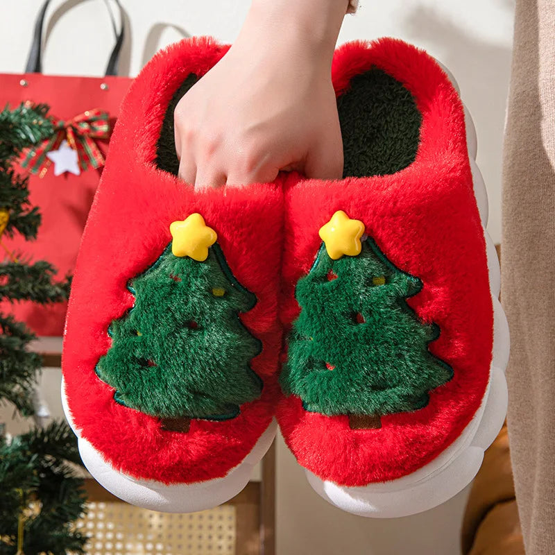 Christmas Themed Plush Slippers for Women and Men Cozy Home Winter Indoor Soft Cotton Shoes New Holiday Design