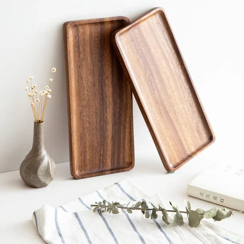 Musowood Serving Tray Plate Wood Trays Rectangular Teapot Holder Cake Breakfast Trays Kitchen Storage Board Home Serving Tray