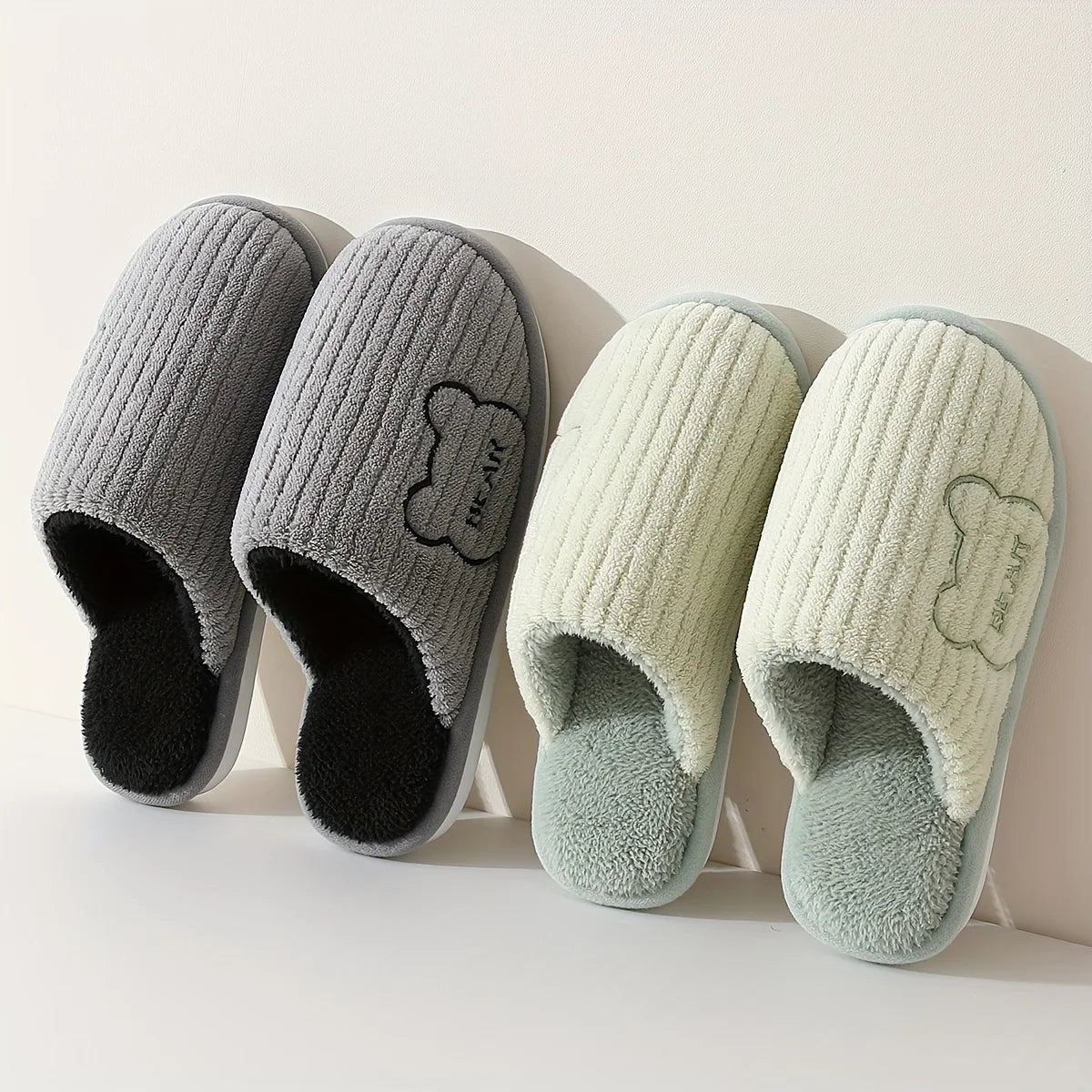 Winter Warm Plush Slippers Men Thick Sole Anti Slip Indoor Outdoor Soft Cozy Home Fleece Lining Bear Thermal Footwear Large Size