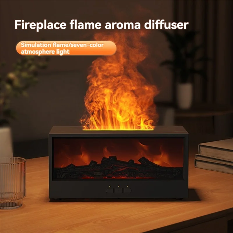 ABKJ-Flame Essential Oil Diffuser 3D Flame Fireplace Aromatherapy Machine Colorful Humidifier With Remote Control For Bedroom B
