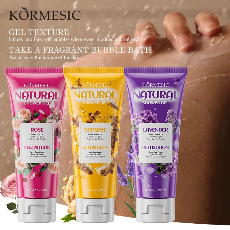 200ml KORMESIC Soothing Turmeric Body Wash Shower Rose Bath Gel Lotion Skin Beautifying Whitening Delicate Care Cream