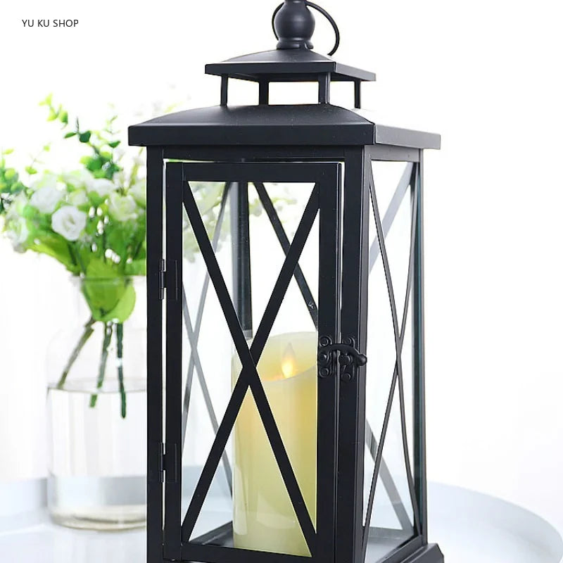 Windproof Lantern Glass Candle Holders Metal Large Black Wedding Modern Design Moroccan Candlestick Decoracion Hogar Home Decor
