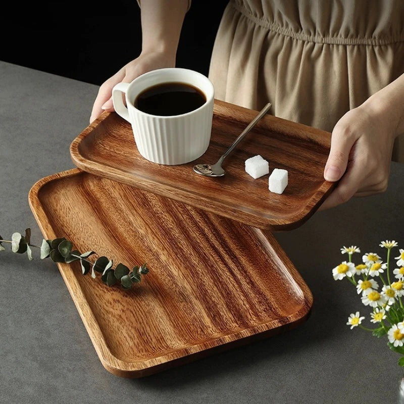 Wooden Tray Acacia Wood Rectangular Solid Wood Dinner Plate Kitchen Accessories Coffee Dessert Tea Storage Tray