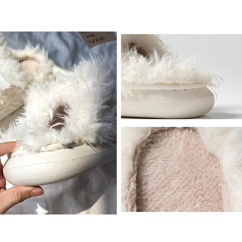Dog Puppy Slipper Women Home Thermal Fuzzy Cute Winter Warm Fur Plush Indoor Lazy Female Furry House Shoe Flat Flip Flop Slide