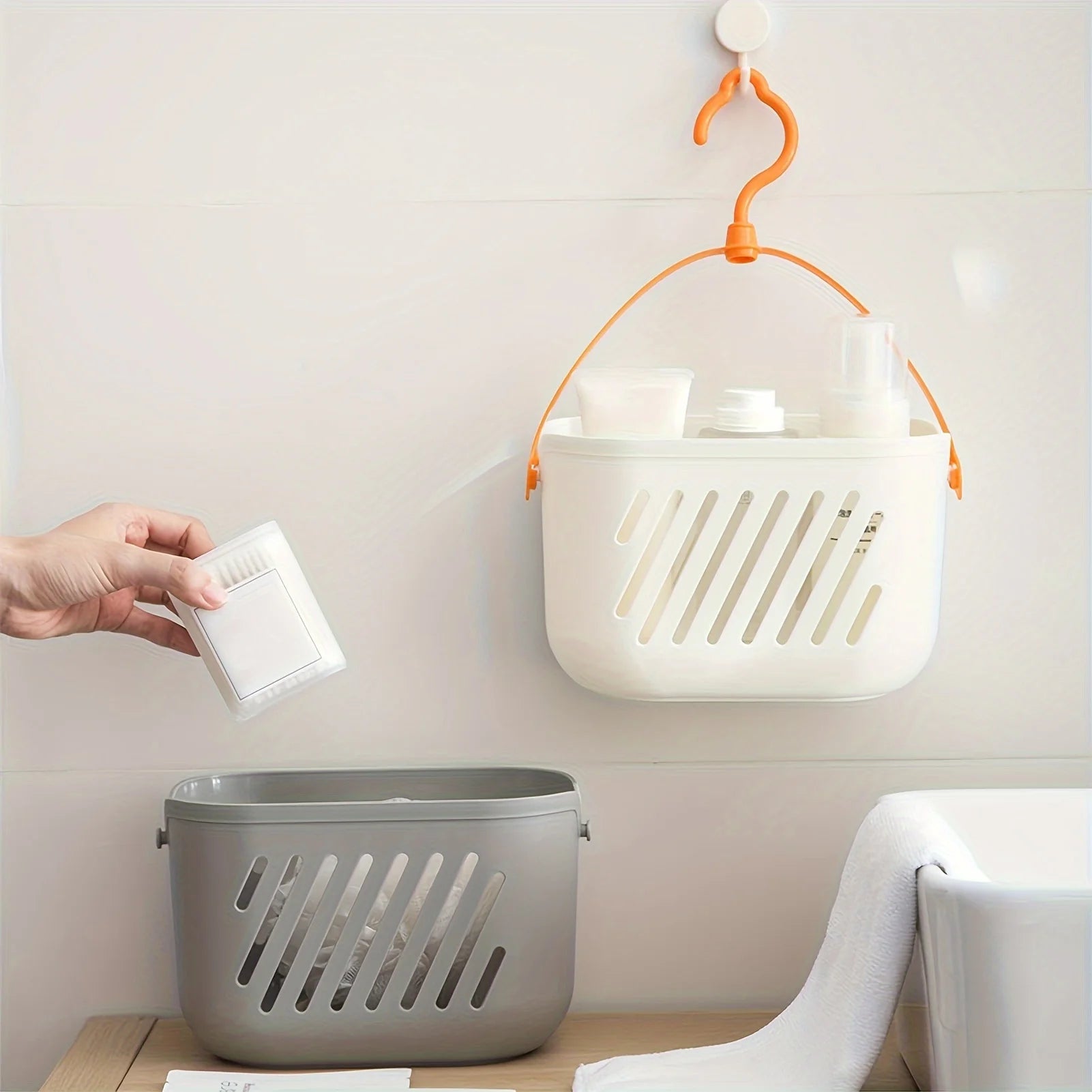 Hanging Storage Basket - Multi-Purpose Open Plastic Organizer for Bathroom, Kitchen & Home Use, Bathroom Shelves