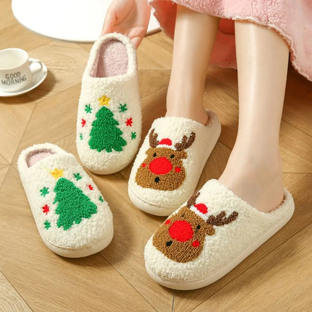 Fashion Cute Christmas Slippers Lovely Warm Warm Plush Slides Comfortable Durable Winter Home Shoes Girls