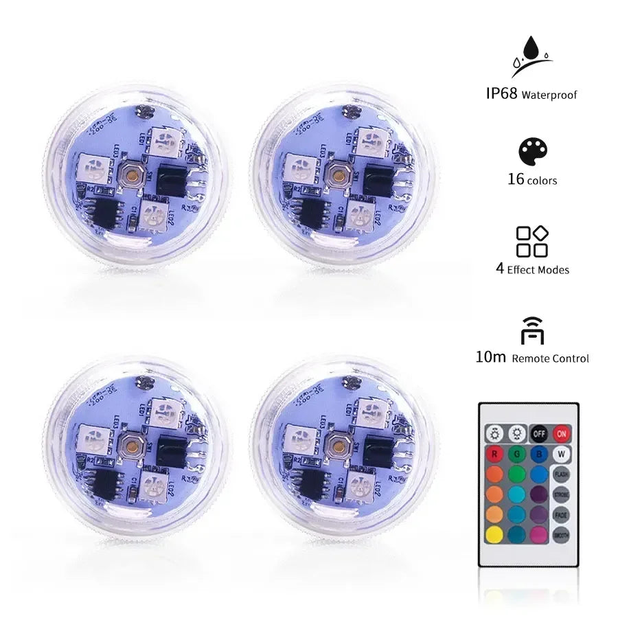 Submersible LED Lights with Remote Control RGB Changing Underwater Light Small Led Candle Light for Pool Party Wedding Decor