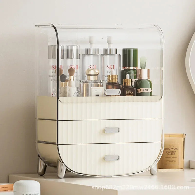 Cosmetics Storage Box, Dust-proof Flip Cover Bathroom Skincare Product Storage and Organizing Lipstick Drawer Style Shelf