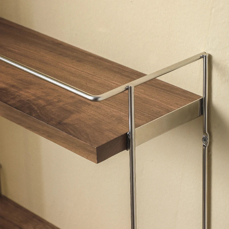 Bathroom Walnut Wall-Mounted Storage Rack, Stainless Steel Shelf for Toiletries, Hanging Organizer for Bathroom Essentials