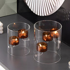 Glass Candle Holder Cylinder Hurricane Candleholder Artistic Tealight Containers for Wedding Party Desktop Room Home Decorations