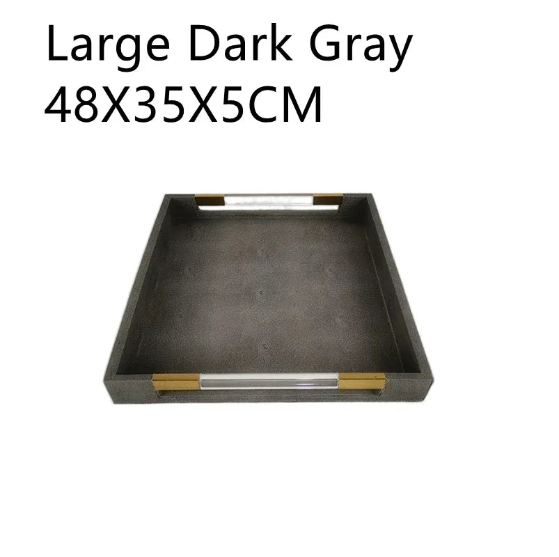 Metal Tray Leather Acrylic Gary Rectangular Jewelry Display Serving Plate Storage Decoration Home Kitchen Organizer Supplies