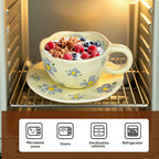 Ceramic Mugs Coffee Cups Hand Pinched Irregular Flower Milk Tea Cup with Plate Ins Style Drinkware Breakfast Mug Kitchen