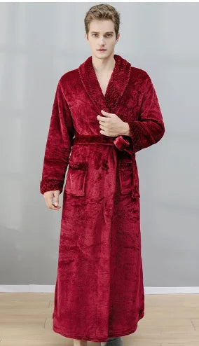 Women Men Flannel Bath Robe Sleepwear 2022 Autumn Winter Extra Long Home Dressing Gown Plush Couple Bathrobe Thick Warm Robes