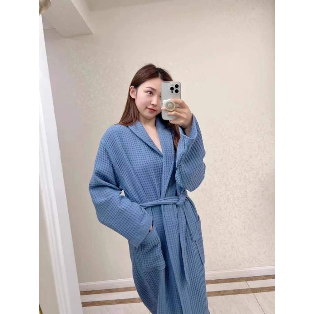 Women Men Bath Robe Waffle Shower Sleepwear Nightgowns Robe Male Female Bathrobe Long Woman Man Pajamas