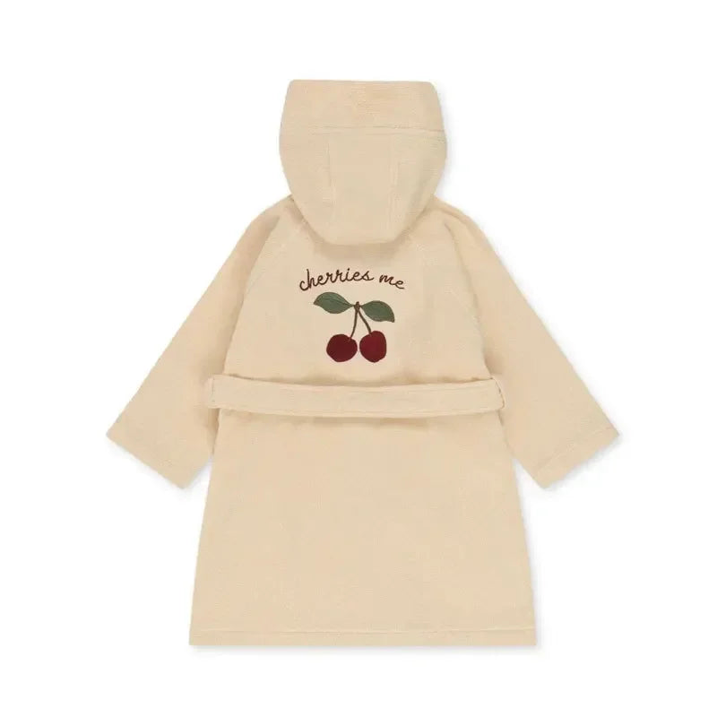2025 KS Baby Boys Flannel Bathrobe Towel Children's Girls Toddler Girls Cherry Lemon Embroidery Cotton Hooded Bath Towel Pyjamas
