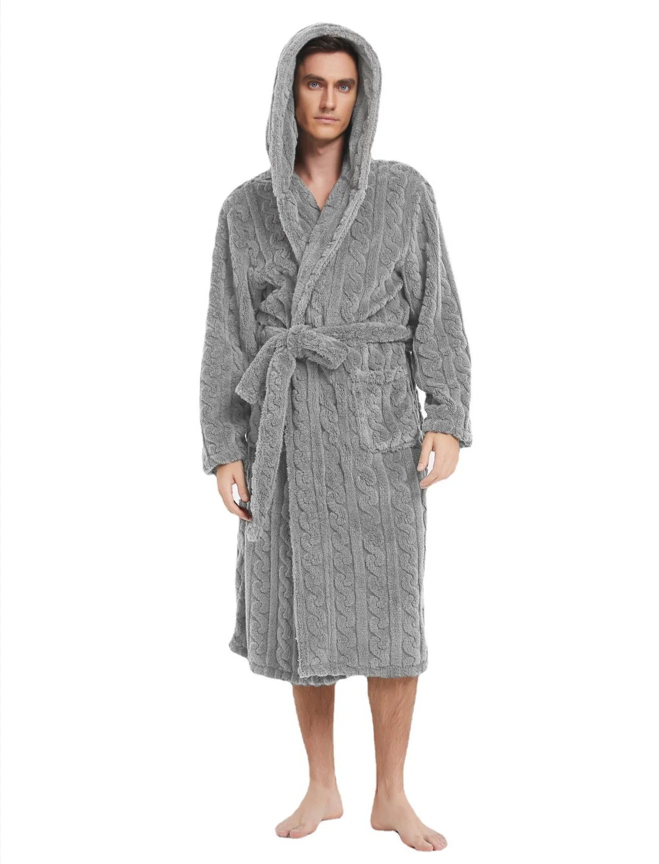 The New Fall and Winter Men's Warm Robe Pajamas Couple Robe Shu Cotton Velvet Jacquard Hooded Thickened Couple Robe Homewear