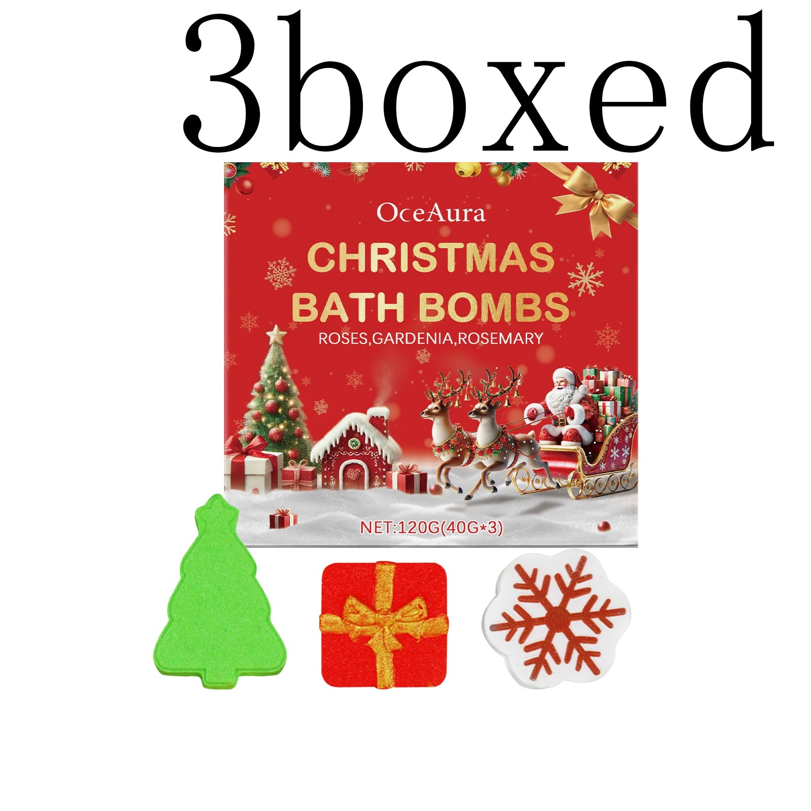 Christmas Bath Bomb Set - A Set of Colored Bath Bombs for Bubbly Showers, with Fragrance and Long-Lasting Floral Scent